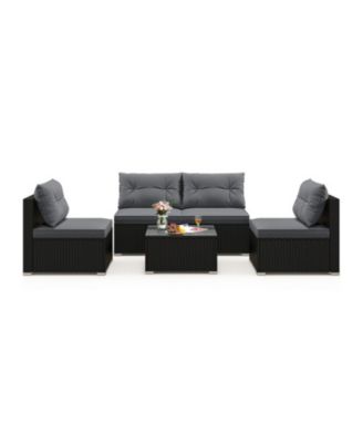 5-Piece Wicker Patio Sofa Set with Cushions and Square Coffee Table