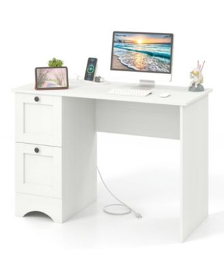 Wood Computer Desk Workstation with 2 Drawers for Home Office