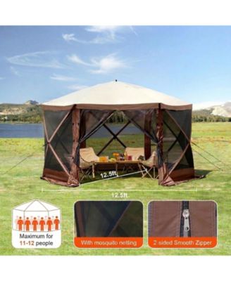 6-Sided Pop-Up Gazebo Screen Tent with Removable Wind Cloths and Mesh Windows 12.5x12.5FT