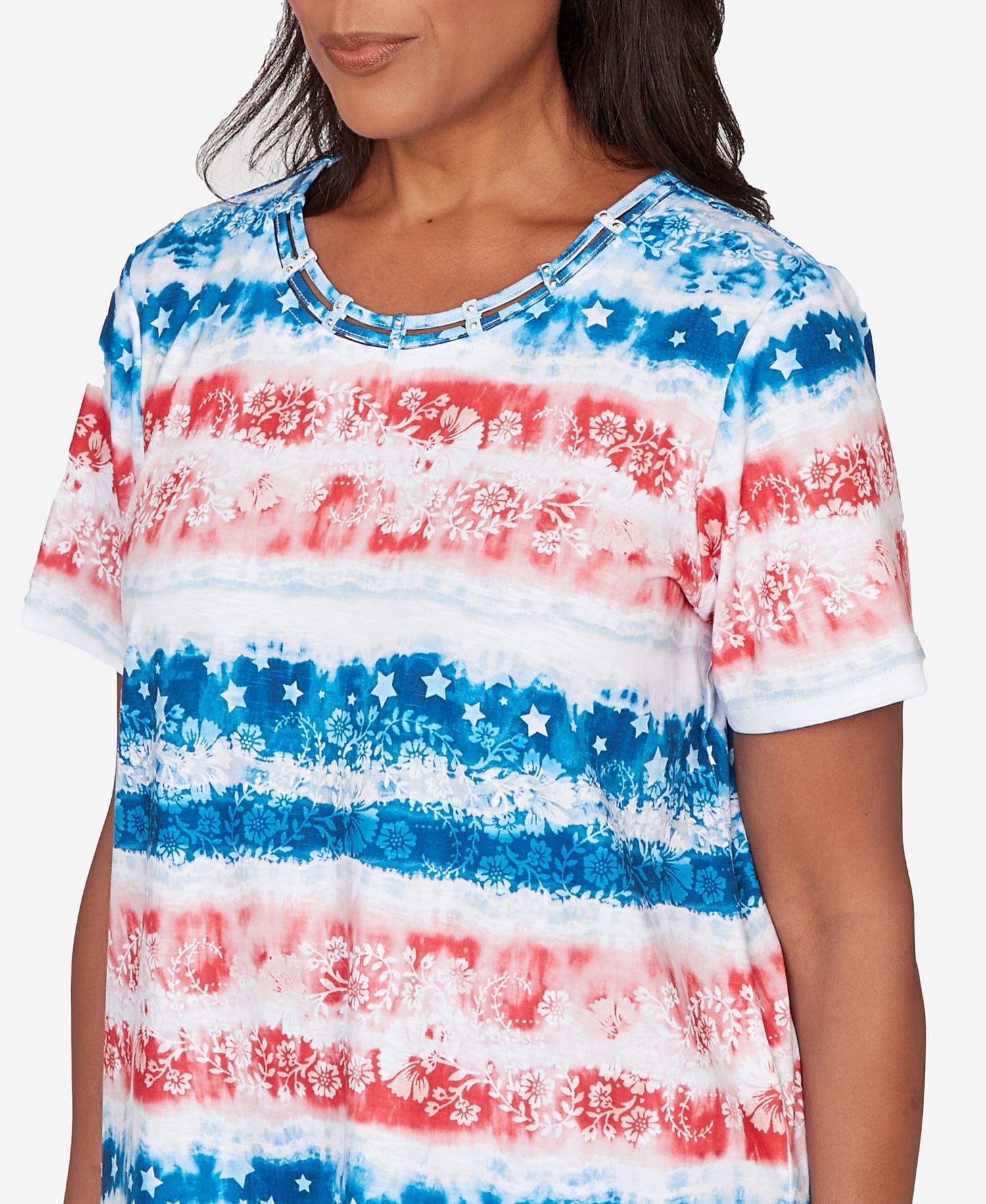 Petite Lady Liberty Americana Tie-Dye Stripes Short-Sleeve T-Shirt