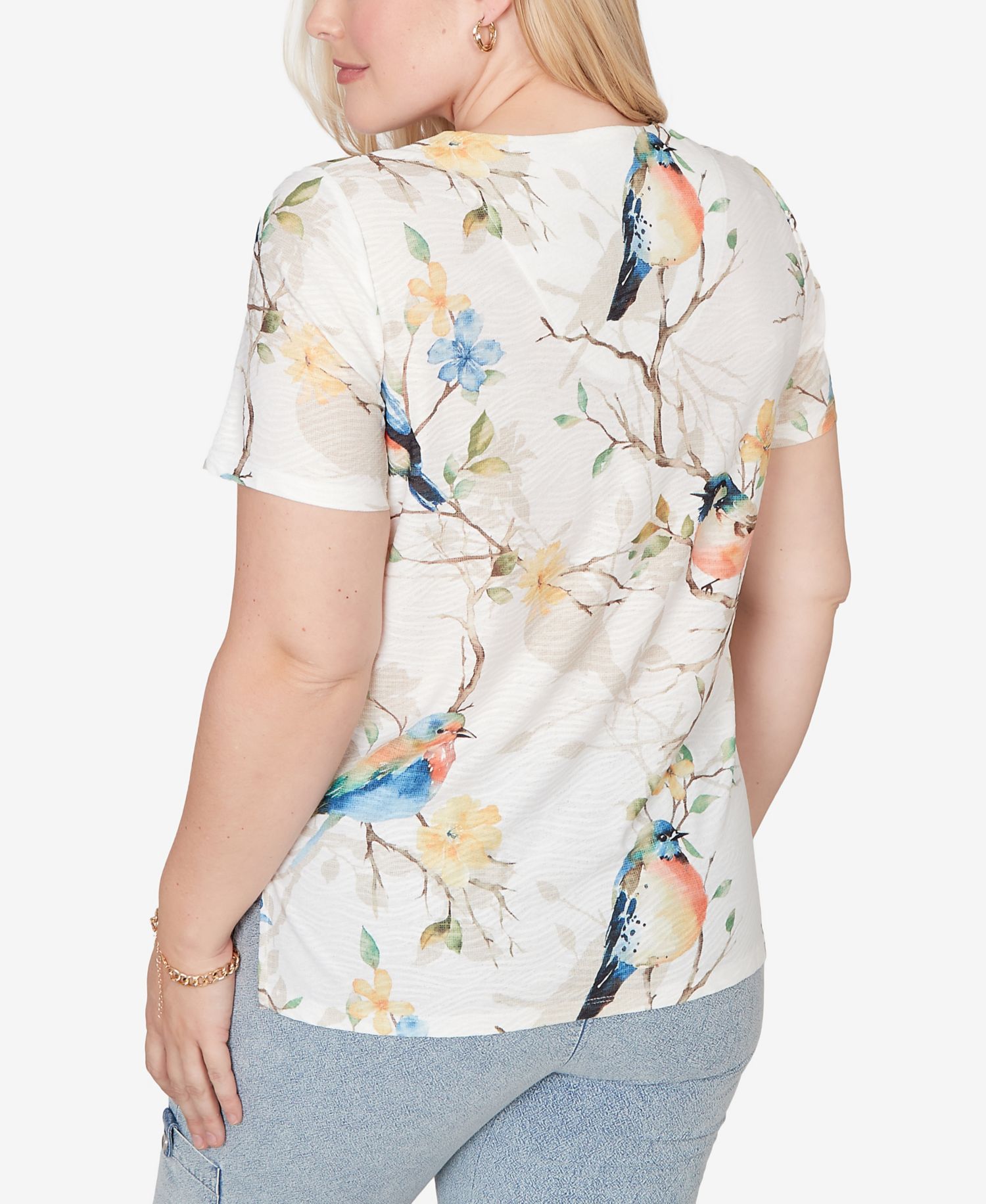 Petite Out of the Blue Chickadees Embellished V-Neck T-Shirt