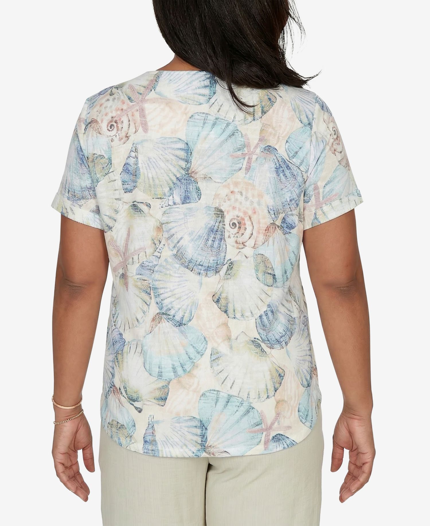 Petite Vintage Charm Seashells Embellished Solid T-Shirt