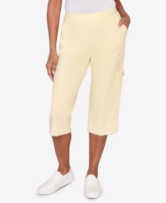 Petite Out of the Blue Fringe Denim Patch Pocket Capri Pants