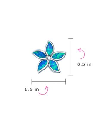 Created Blue Opal Inlay Petals Flower Stud Earrings .925 Sterling Silver