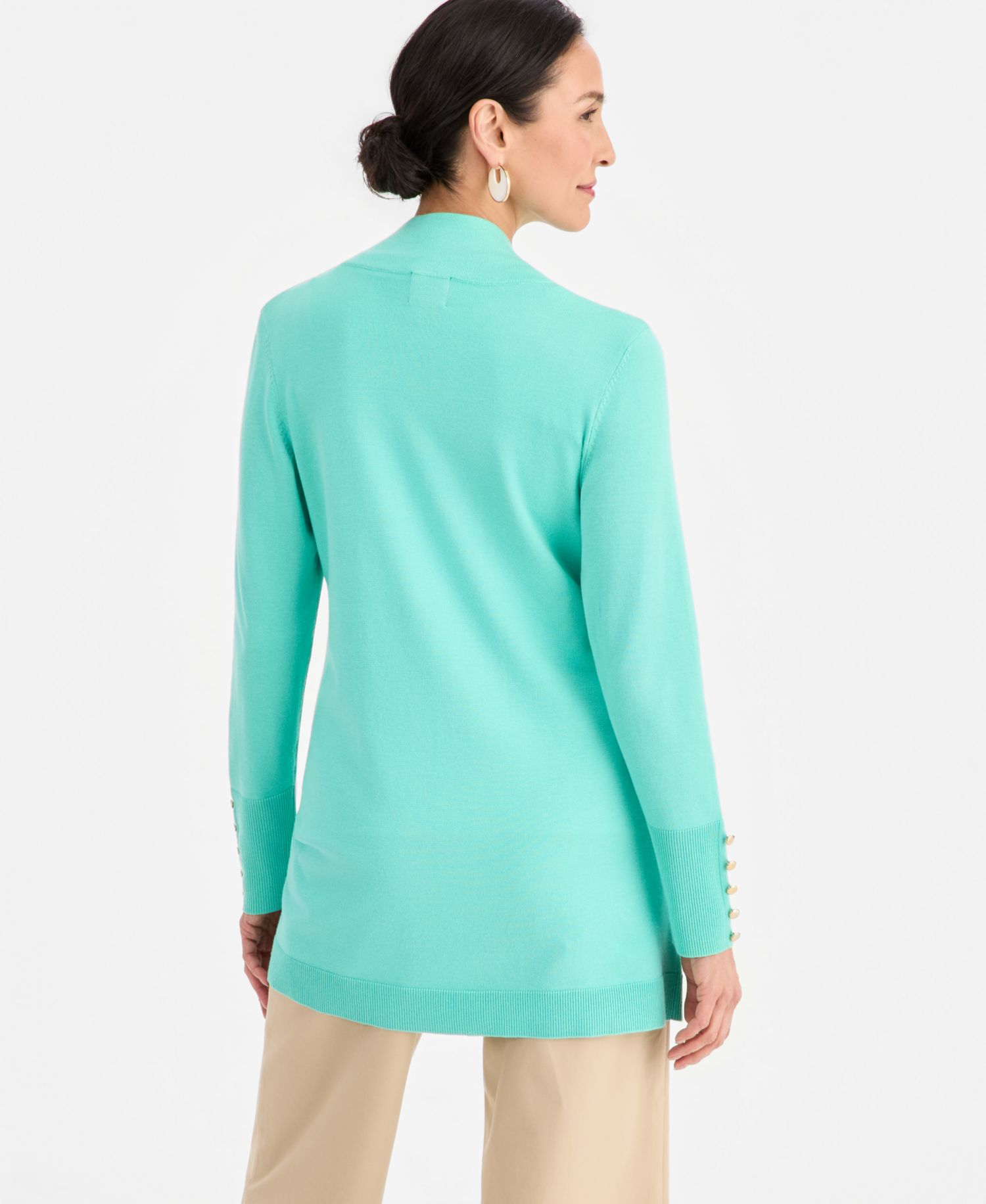 Petite Open-Front Button-Cuff Cardigan Sweater