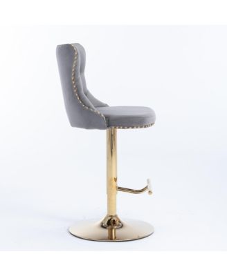 Velvet Swivel Bar Stools Set of 2, Adjustable Counter Height Chairs with Nailhead Trim and Metal Base for Kitchen Island