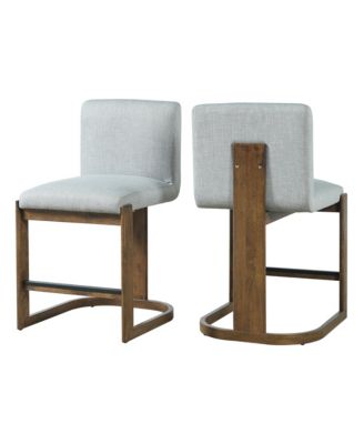 Modern Bar Stools Set of 2, 24" Solid Wood Counter Height Chairs with Linen Upholstered Seat for Kitchen Island, Home Bar