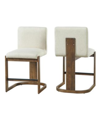 Modern Bar Stools Set of 2, 24" Solid Wood Counter Height Chairs with Linen Cushion Seat for Kitchen Island and Home Bar