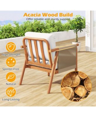 Acacia Wood Patio Chair with Woven Rope Armrests and Cushions