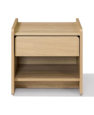 19" Mid Century Modern Nightstand with Drawer and Open Shelf, End Table, Night Stand with Rounded Edge, Small Bedside Table