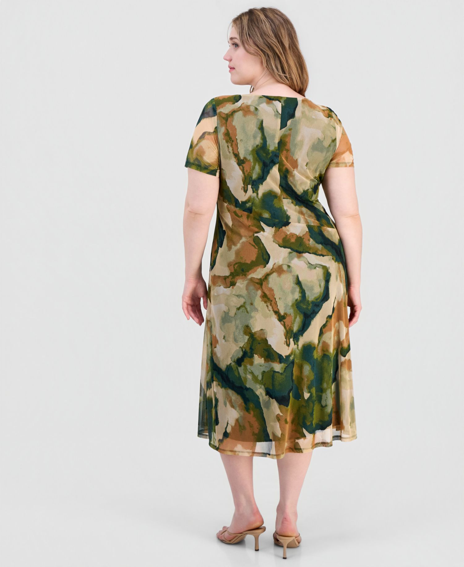 Plus Size Printed Mesh Midi Dress