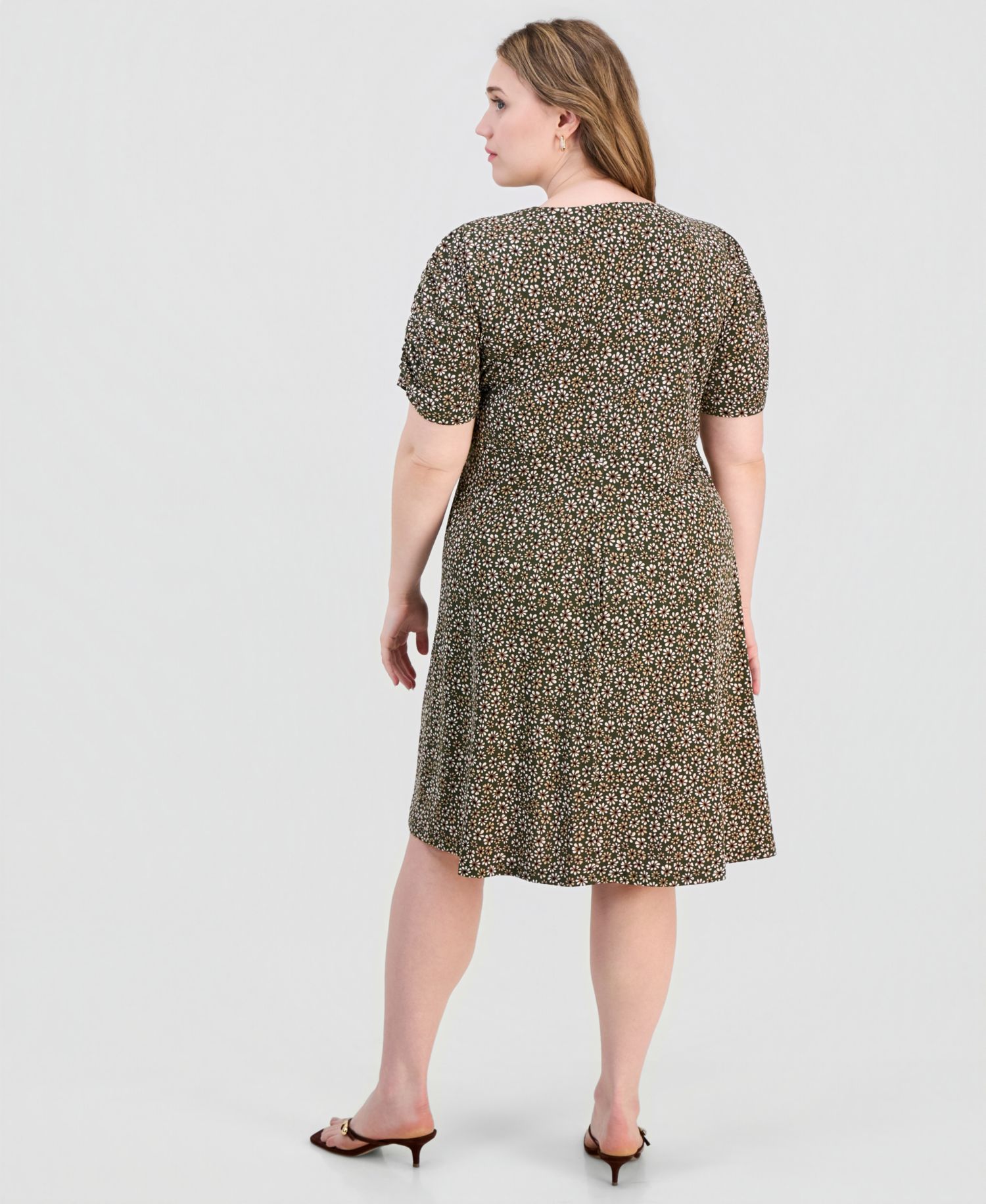 Plus Size Printed Ruched-Sleeve Sheath Dress