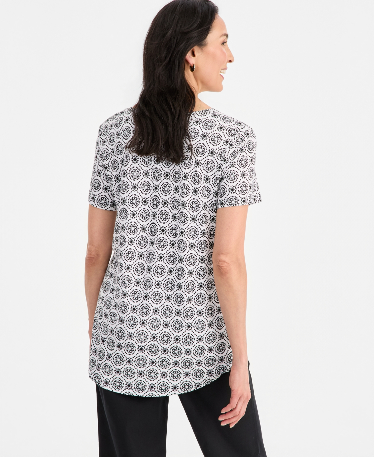 Jm Collection Women's Printed Scoop-Neck Short Sleeve Top, Macy's Exclusive