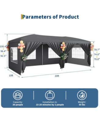 10x20 Heavy Duty Pop Up Canopy Tent with 6 Removable Sidewalls