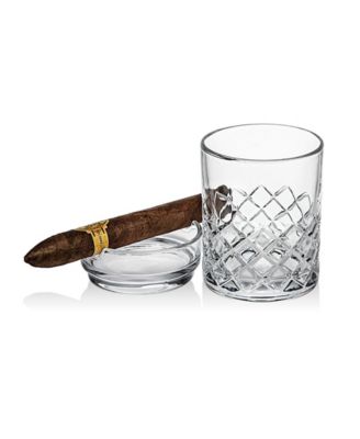 Hatch 2-Pc. Double Old-Fashioned Glass and Cigar Holder Bar Set