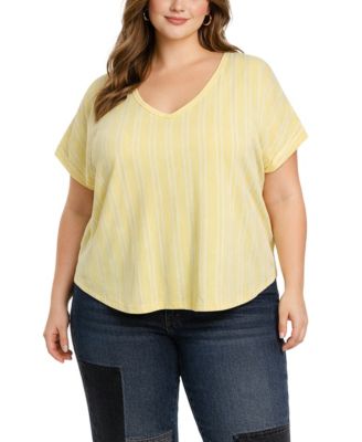 Plus Size Vertical Stripe Rolled-Sleeve Top
