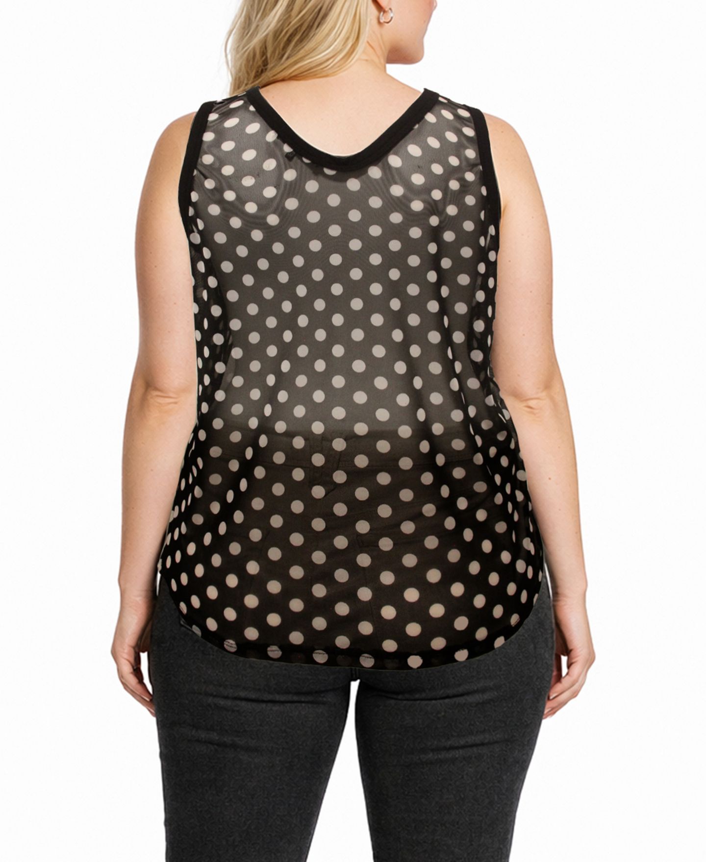 Женский топ COIN 1804 Plus Size Polka Dot Mesh Double, цвет: Чёрный / Слоновая кость — фото 5