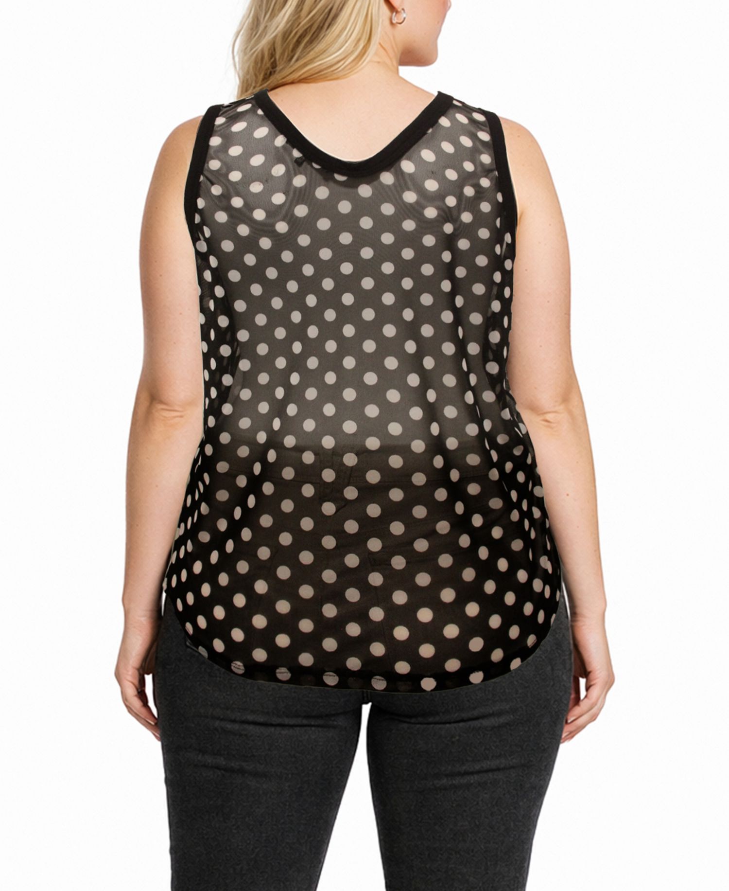 Plus Size Polka Dot Mesh Double Tank Top