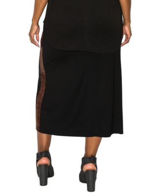 Plus Size Sequin Side Contrast Fold Over Midi Skirts