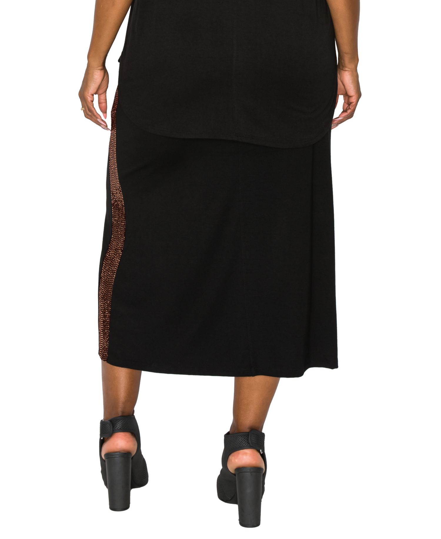 Plus Size Sequin Side Contrast Fold Over Midi Skirts
