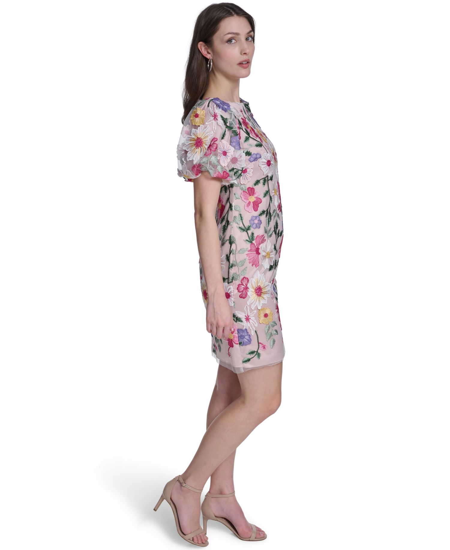 Women's Puff-Sleeve Boat Neck Shift Dress