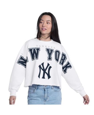 Women's White New York Yankees Bleachers Cropped Pullover Sweatshirt