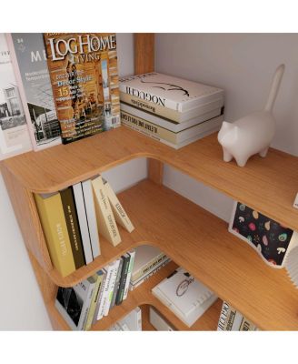 90cm L-Shape 5-Tier Corner Bookshelf with Anti-Tip
