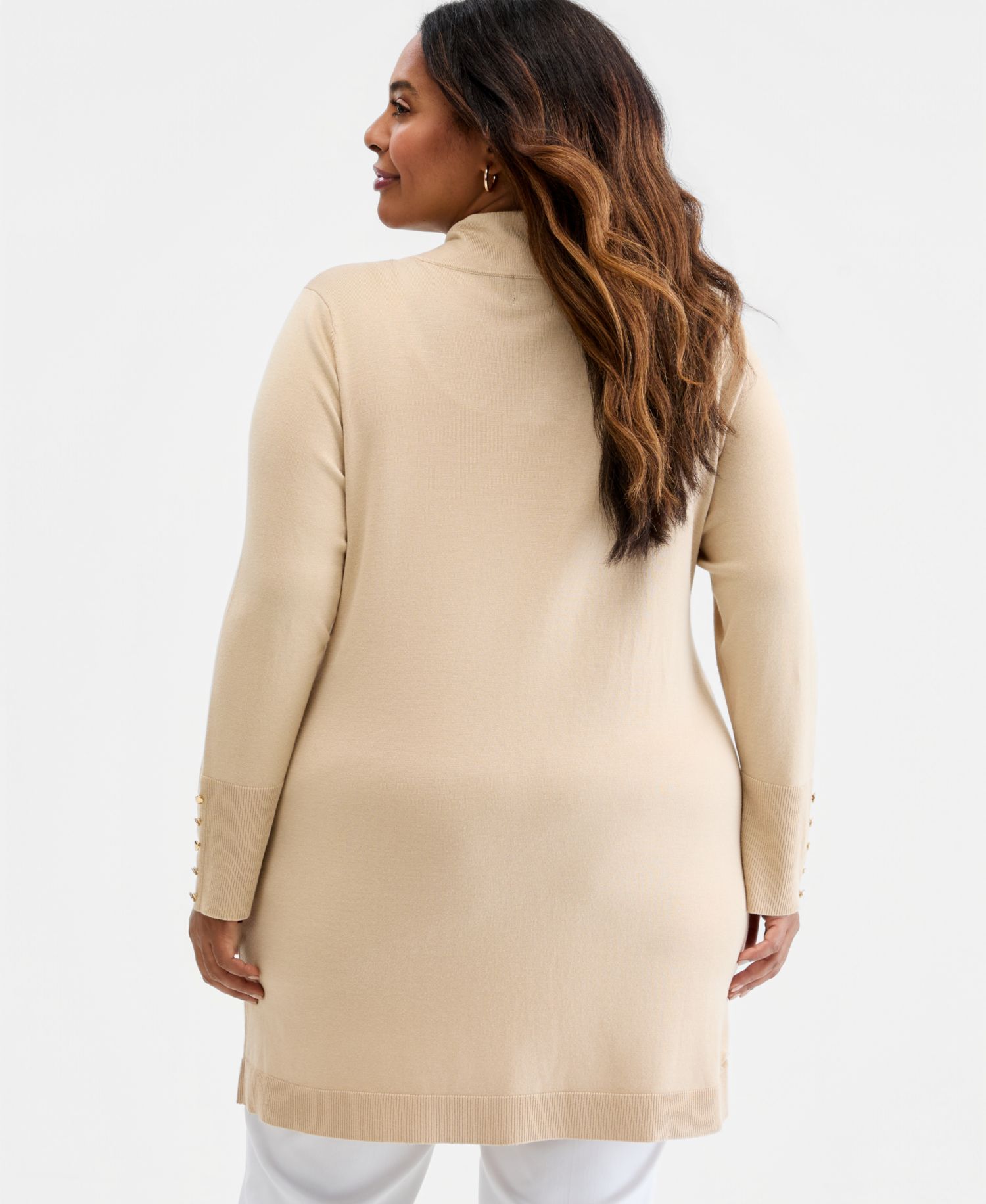 Petite Open-Front Button-Cuff Cardigan Sweater