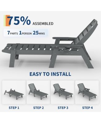 Durable HDPE Folding Chaise Lounge 2-Pack - 5 Position Adjustable with Cup Holder and Wheels - Weather-Resistant for Deck, Poolside, Garden