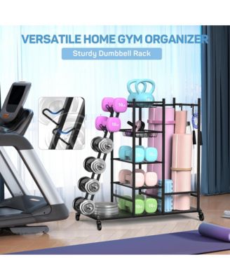 Home Gym Storage with Lockable Wheels for Dumbbells Yoga Mat