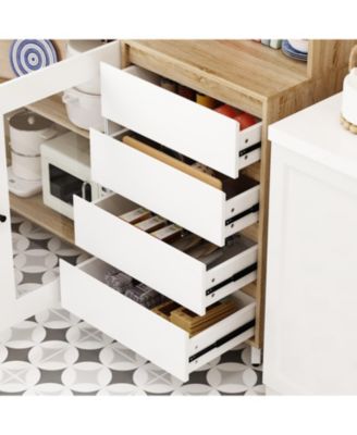 Large Kitchen Hutch Cabinet, Storage Cupboard Pantry with 4 Glass Doors, 4 Drawers and Microwave Shelf, Buffet,Sideboard