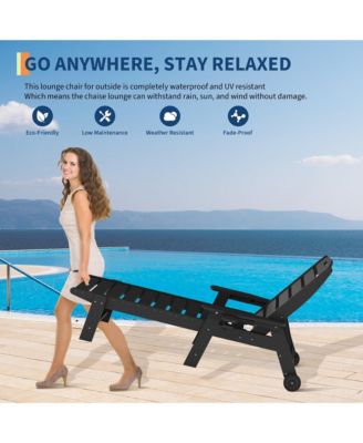 5-Position Adjustable HDPE Folding Chaise Lounge Set Outdoor Recliners with Cup Holder, Wheels, Resin, for Poolside, Garden 2 Pack