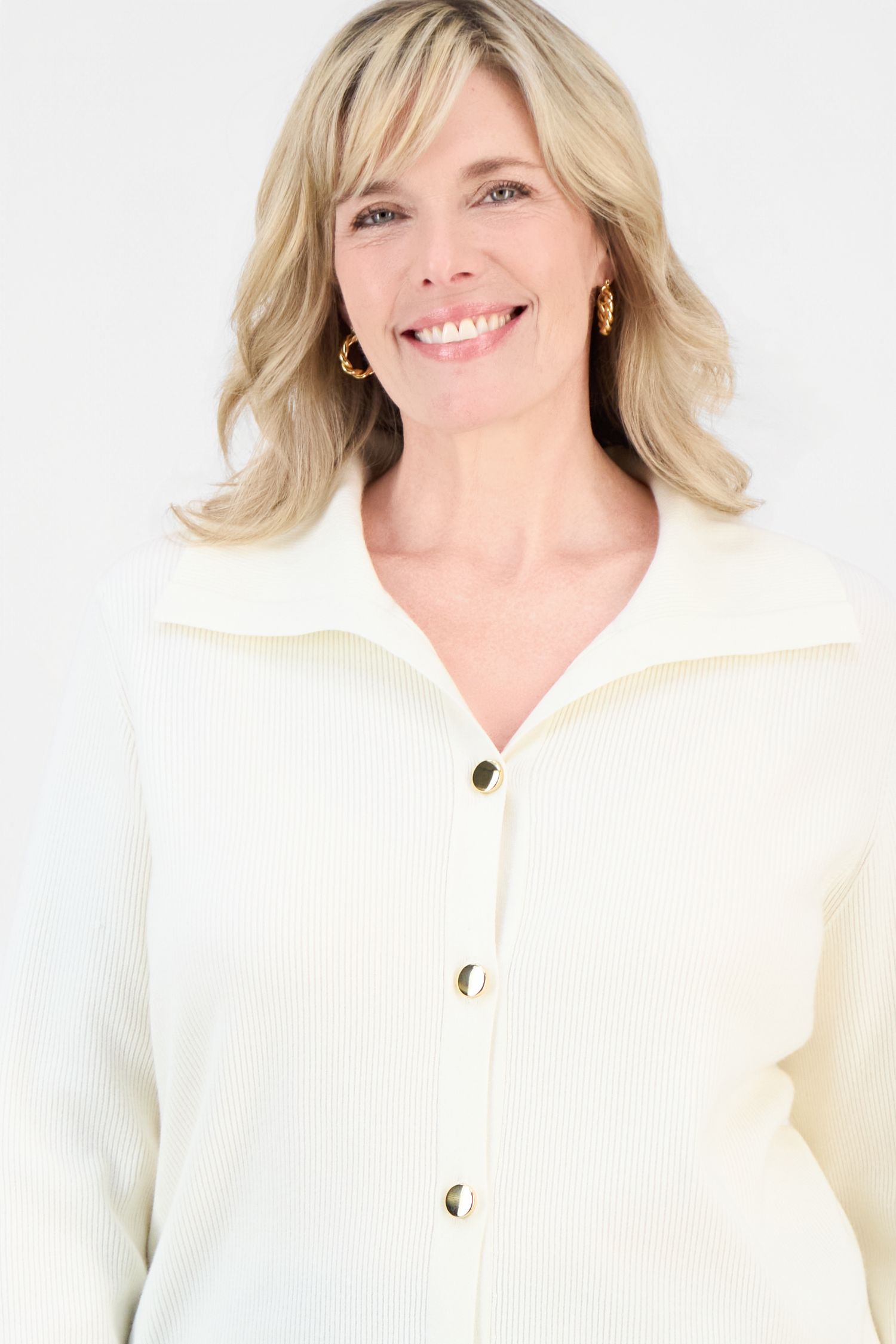 Petite Collared Long-Sleeve Button Cardigan