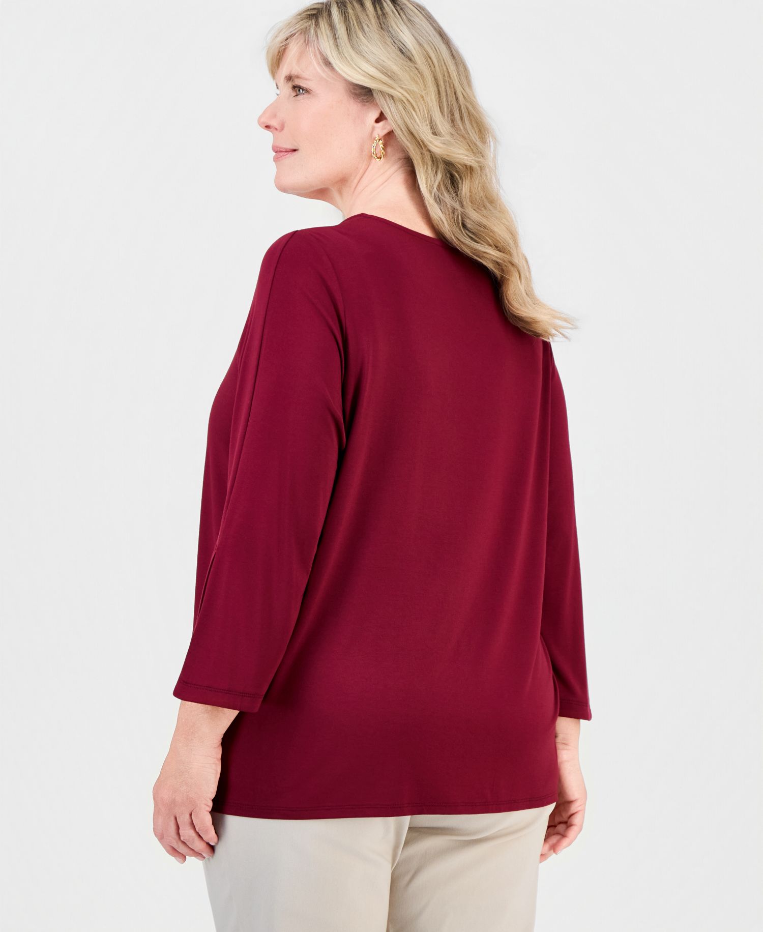 Petite 3/4-Length Tulip Sleeve Scoop Neck T-Shirt