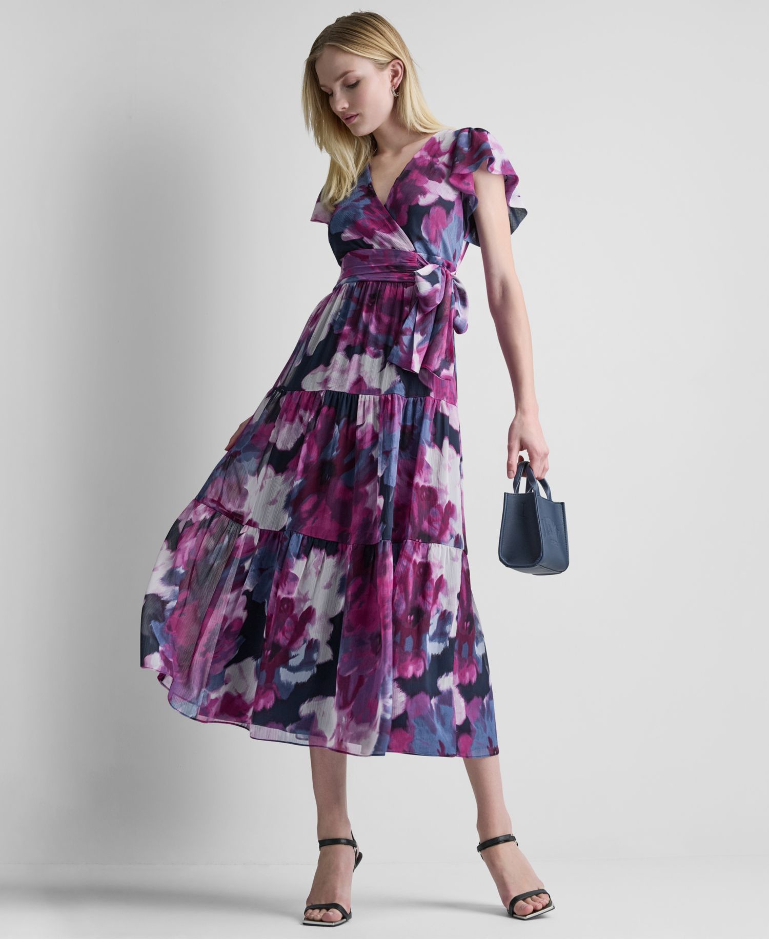Women's Ruffled V-Neck Tie-Waist Dress