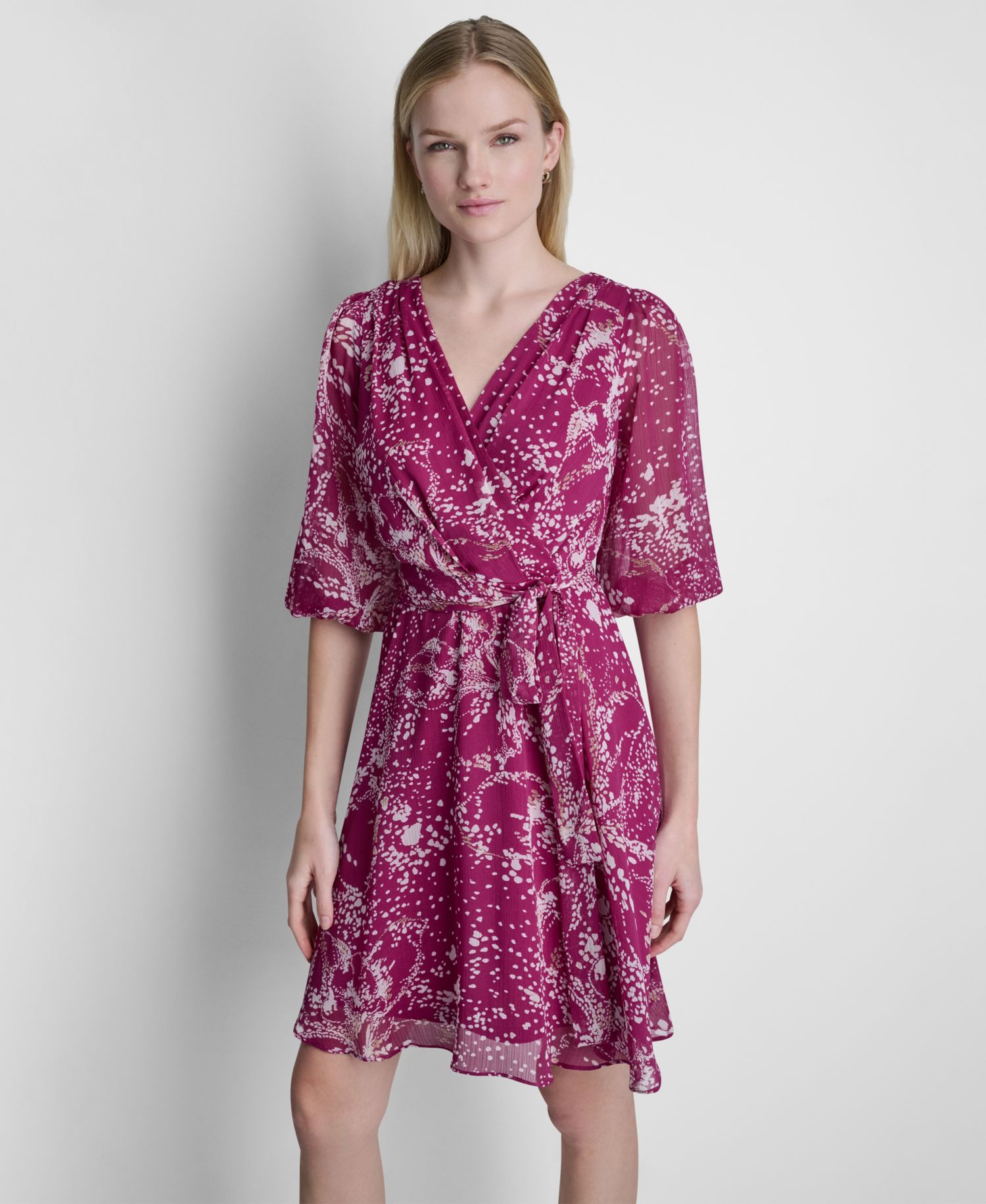 Women's Surplice V-Neck Balloon-Sleeve Dress