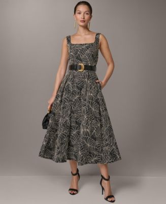 utility square neck a line midi dress Donna Karan Women's Sleeveless Pleated A-Line in Black/Light Canvas, Size 8 Size:XS/US 4 model-annie Sewing Level Confident Beginner Adrianna Papell Mikado A-Line