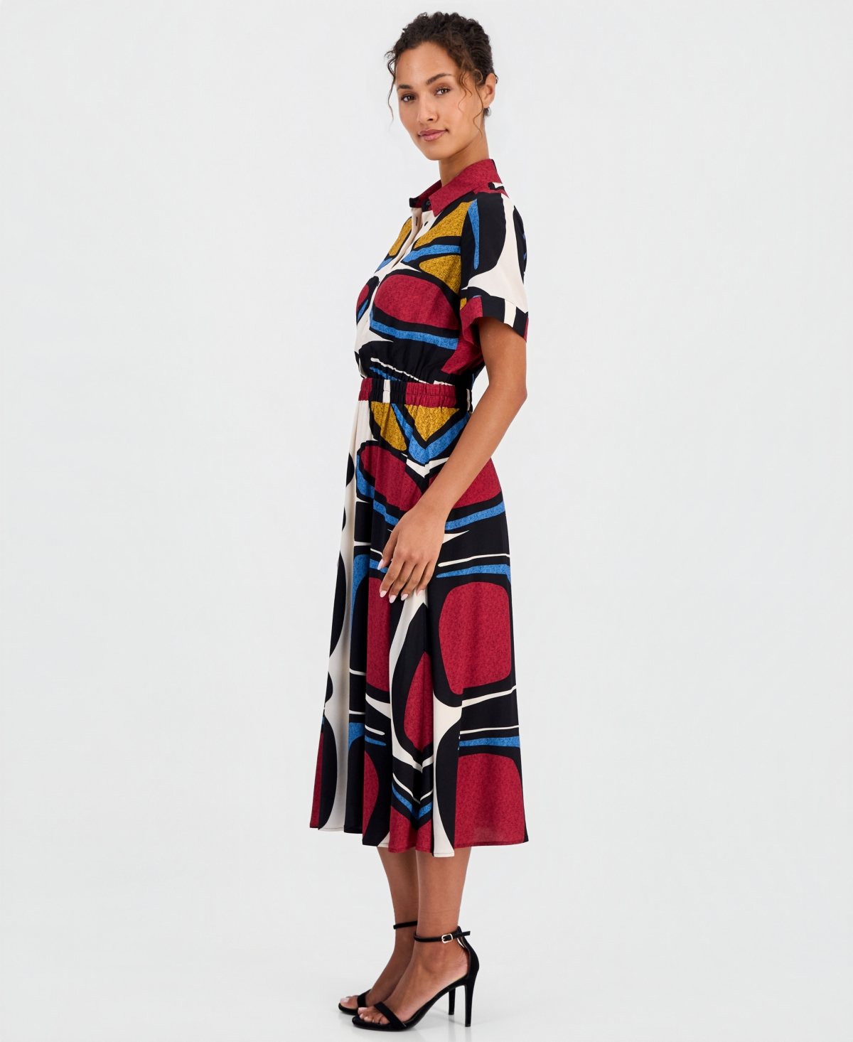 T Tahari Women's Printed Button-Down Midi Dress