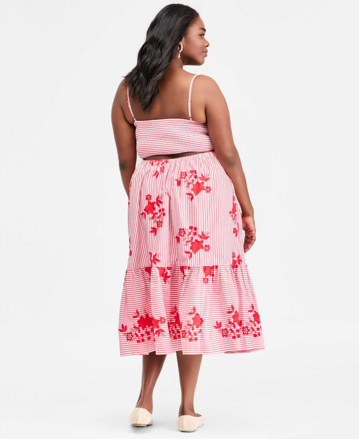 Plus Cutout-Back Tiered Cotton Midi Dress