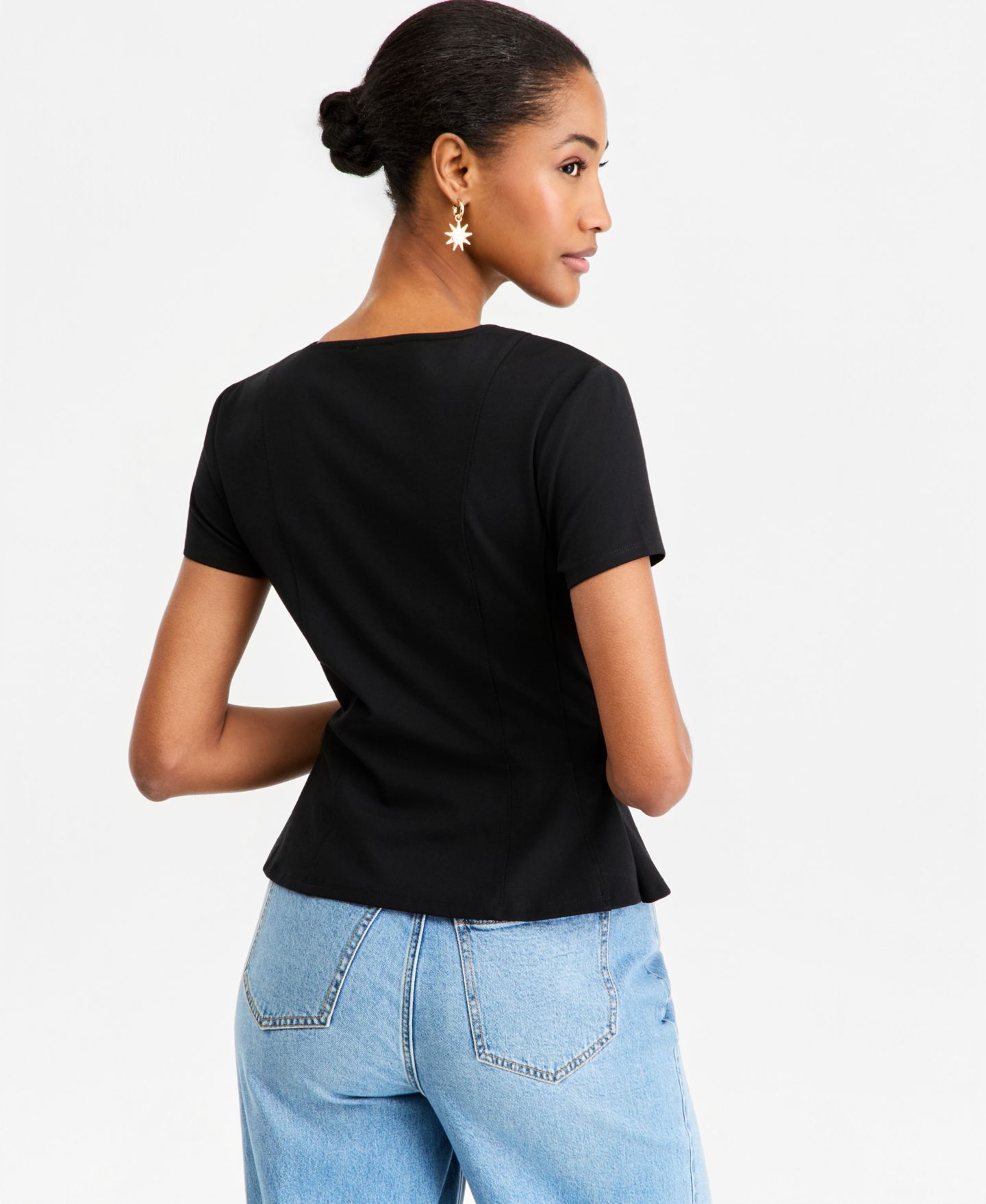 Женский топ On 34th Princess Seam Short-Sleeve Ponte Top, цвет: Глубокий чёрный — фото 2