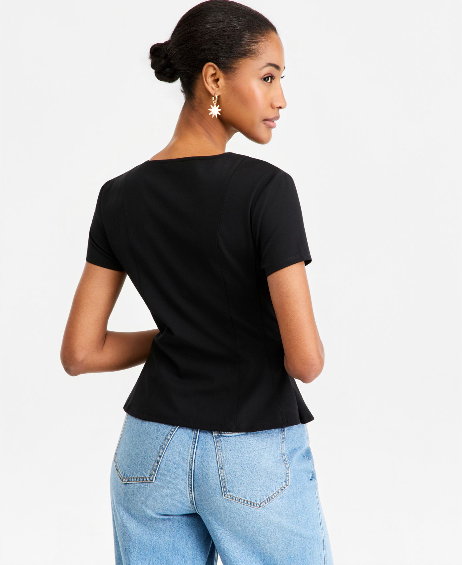 Women's Princess Seam Short-Sleeve Ponte Top