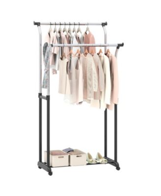 Double Rod Rolling Garment Rack with Adjustable Height from 42 to 69 in