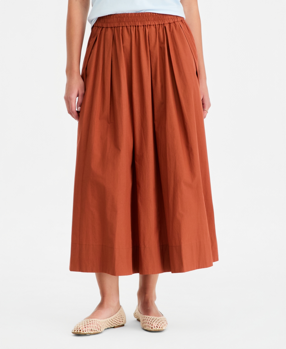 On 34th Women's Pull-On Cotton Poplin Midi Skirt, Macy's Exclusive
