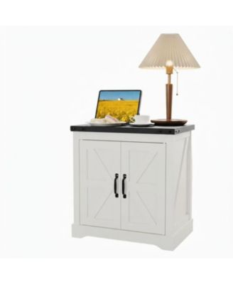 Farmhouse Bedside Table with USB Charging Station, 2-Outlet & USB Port - Sliding Barn Door Nightstand with Storage Cabinet