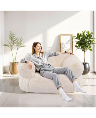 Fluffy Plush Bean Bag Chair with Armrests, High-Density Foam Filling