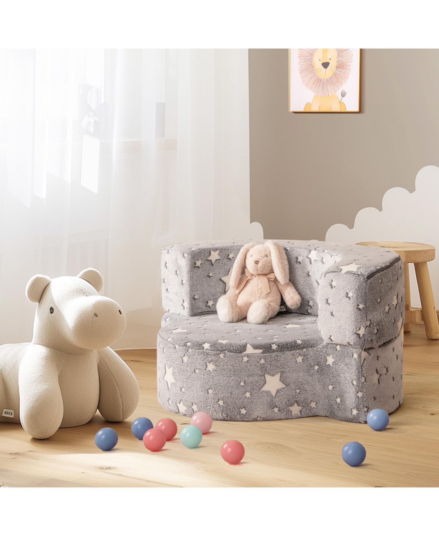 2-in-1 Toddler Convertible Sofa Chair with Glow-in-the-Dark Pattern