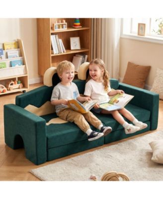 Modular Kids Play Couch with Velvet Cover for Creative Play