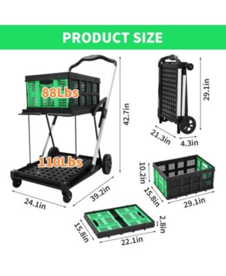 Collapsible Rolling Grocery Cart w/ Removable Basket and 360degree(s) Swivel Wheels, Lightweight Folding Utility Cart for Shopping and Office