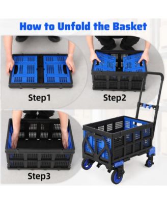 2-in-1 Folding Hand Truck and Platform Cart w/ 330 lb Capacity, Convertible Dolly with Foldable Basket and Bungee Cords, Portable Luggage Cart