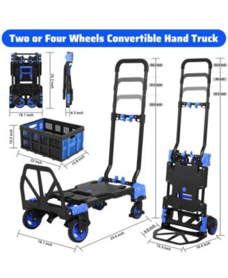 2-in-1 Folding Hand Truck and Platform Cart w/ 330 lb Capacity, Convertible Dolly with Foldable Basket and Bungee Cords, Portable Luggage Cart